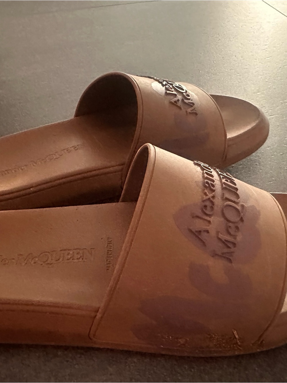 Alexander McQueen Brown Logo Slide Sandals with Raised Branding